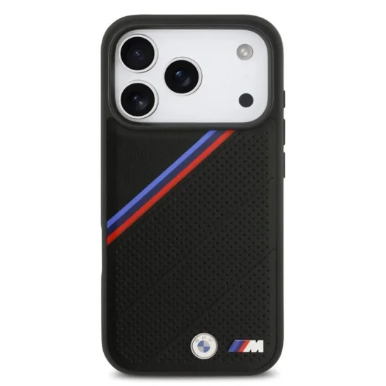 Bmw Magsafe Iphone 17 Pro Max Case With Tri-Color Stripes And Metal Logo - Black